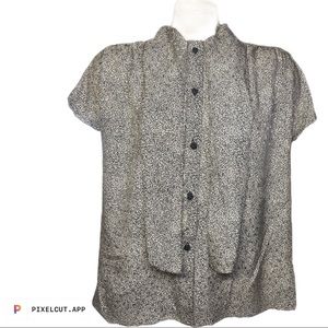 Women blouse silver and black size 16 scarfed 100% silk button down.